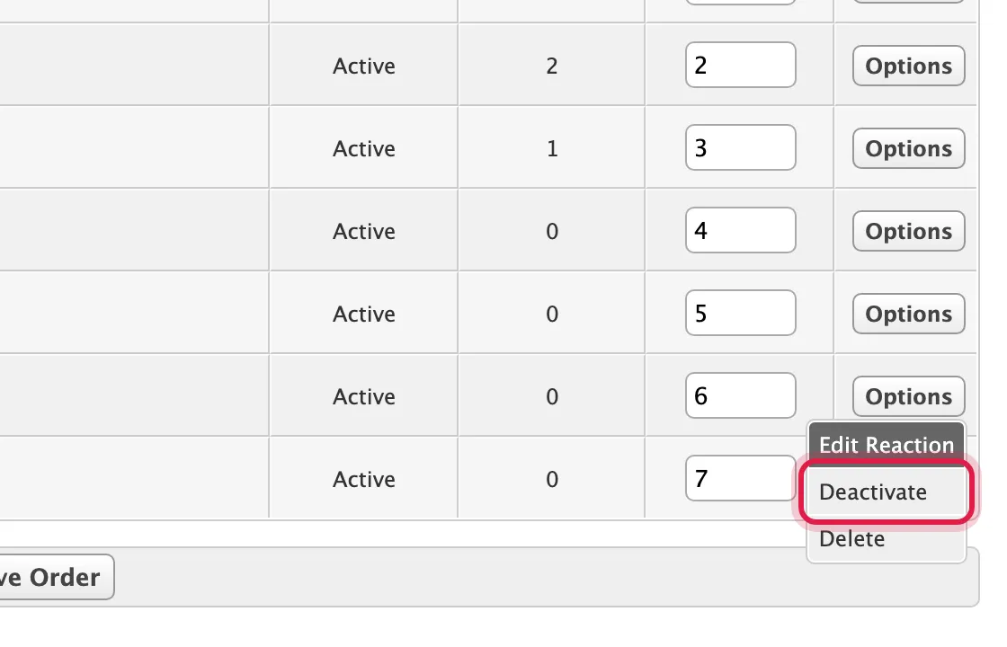 The Options menu beside Angry, with Deactivate circled