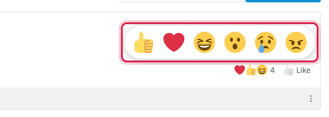 The reactions popped up above the Like button: Like, Love, Haha, Wow, Sad and Angry