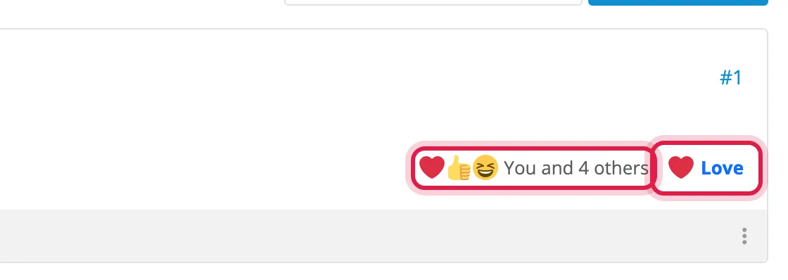 A post with a Love reaction picked, and its summary reading You and 4 others